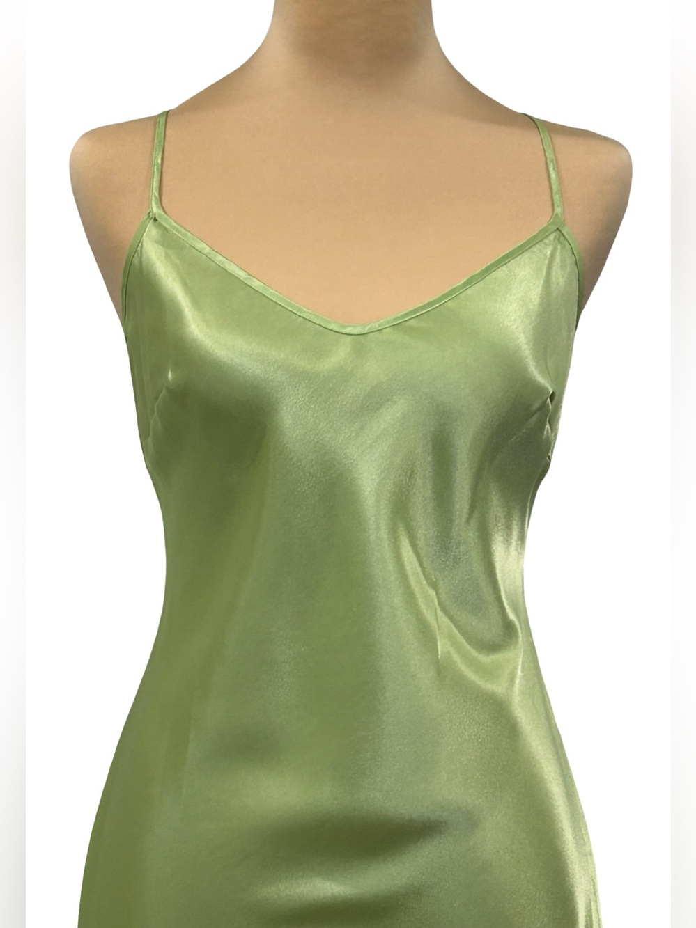 Laundry Shelli Segal Silk Dress S 6 Chartreuse Green Asymmetrical Slip Y2K Fairy - Picture 4 of 10